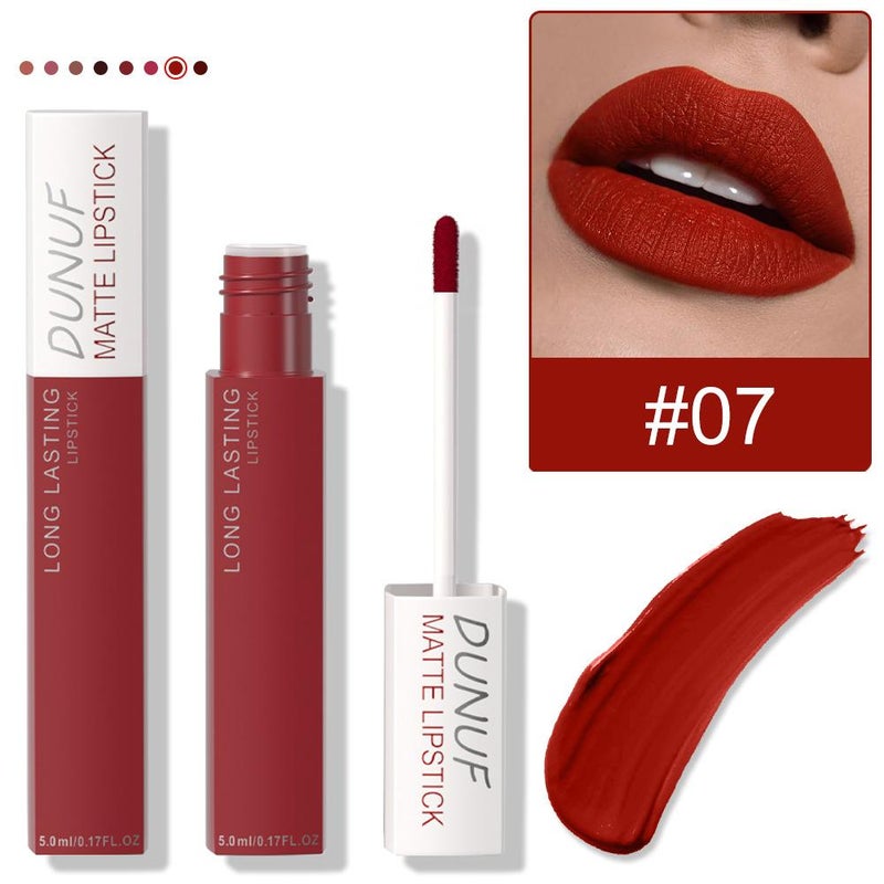 DUNUF 8-Color Matte Waterproof Long-Lasting Lip Gloss - Long-Lasting, Highly Color-Rich, Transfer-Resistant, Velvet Lip Tint